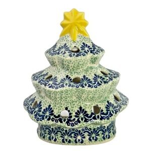 Polish Pottery Boleslawiec Unikat‎ Christmas Tree Luminary Tea Light Star 8"
